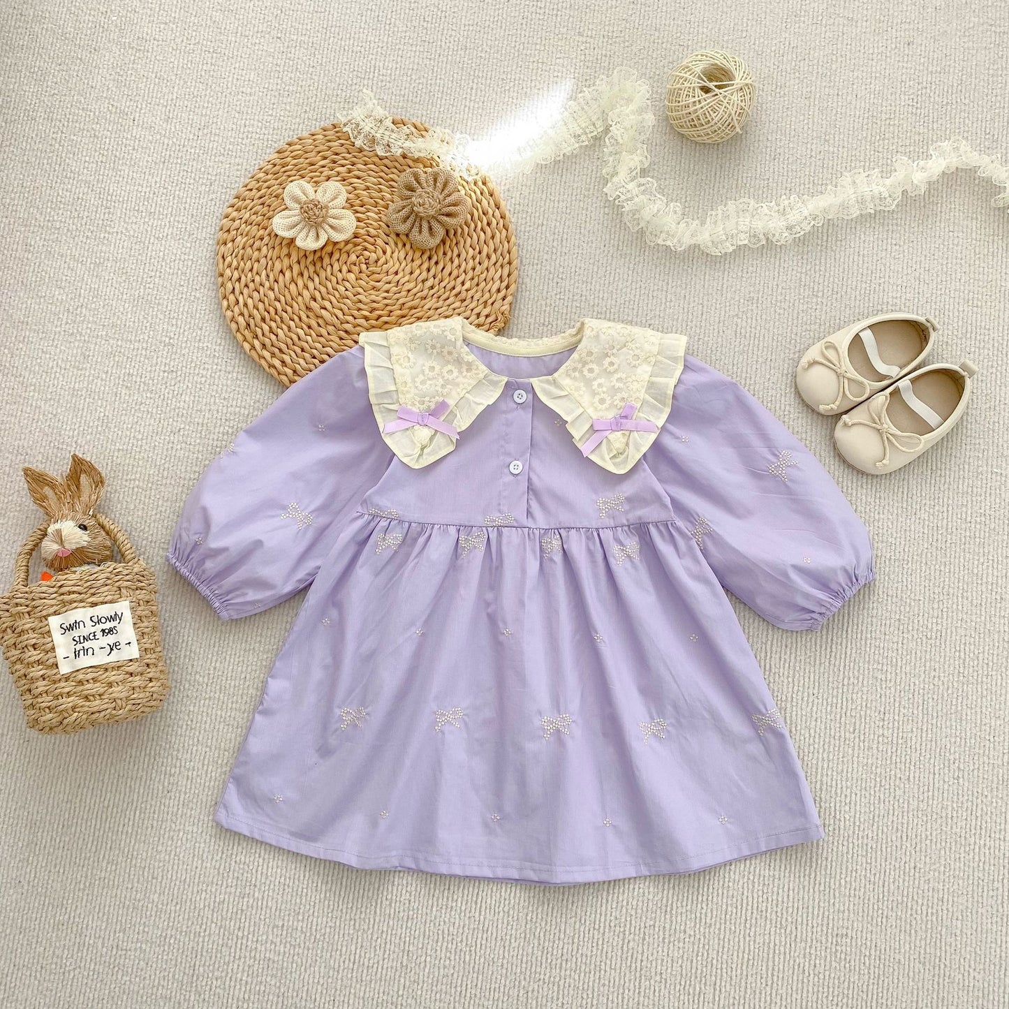 TWINNING JANE LONG SLEEVED ROMPER OR DRESS IN LILAC