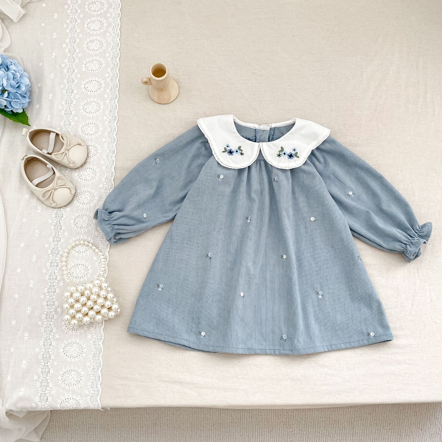 PREORDER TWINNING Corey Corduroy Romper and Dress Blue Grey