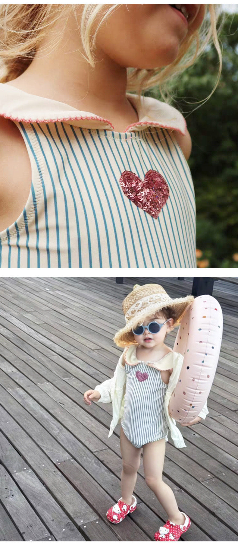 Preorder KS Inspired Pinstripes Sequined Swimsuit Monokini and Two Piece