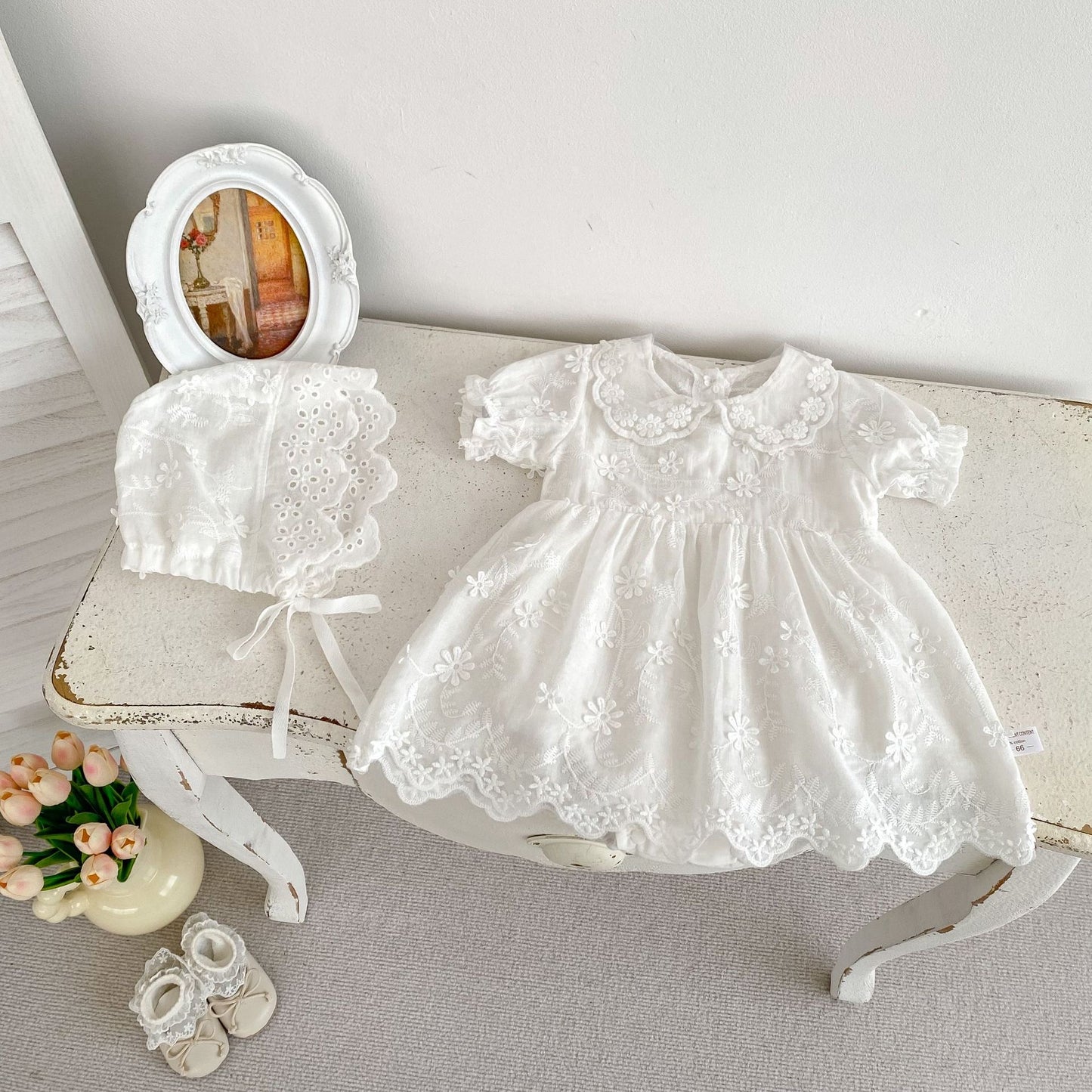 On Hand Victoria Christening Romper & Hat