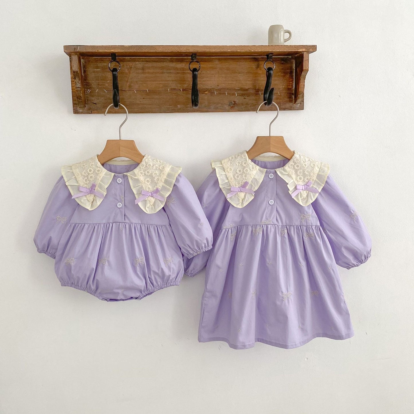 TWINNING JANE LONG SLEEVED ROMPER OR DRESS IN LILAC