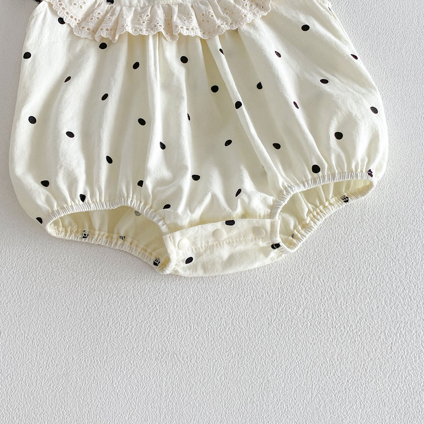 On Hand Jeanie Polkadot Romper in 0-6 months