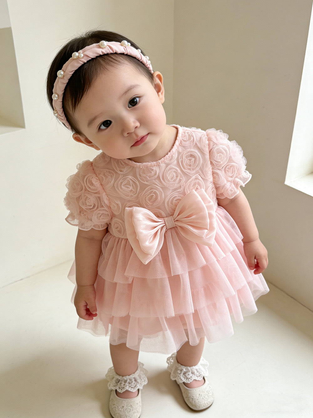 On Hand Caroline Dress in Coral Pink 0-6 months
