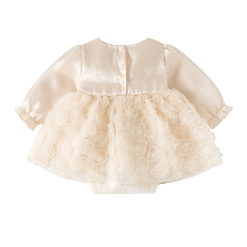 Preorder Infant Girls Chantelle Party Romper in Apricot Long Sleeves