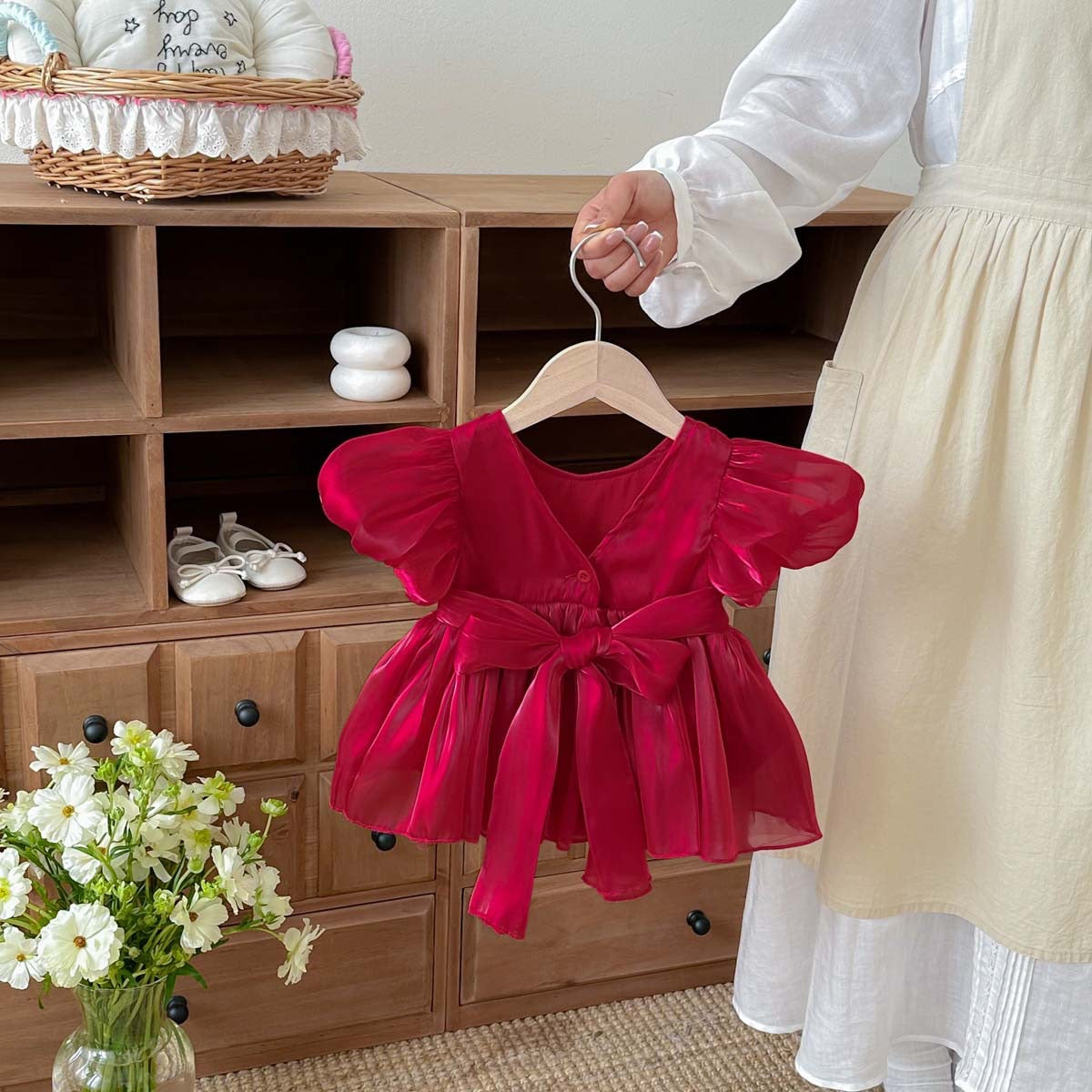 On Hand Audette Romper in Red 6-12 months