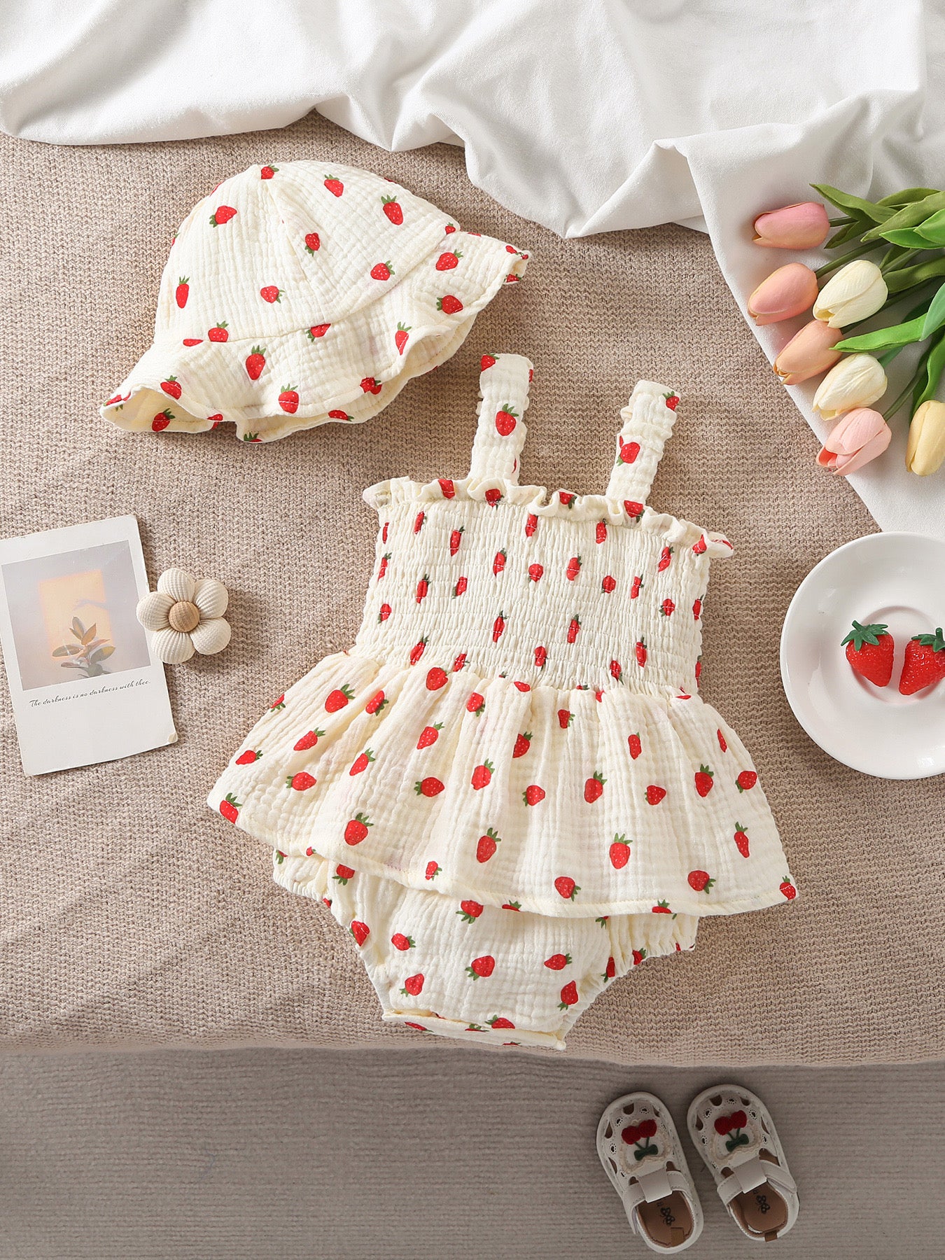 August Sale Muriel Romper & Hat in Strawberry