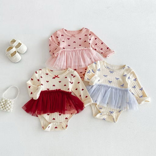 Preorder Infant Girls Micha Pointelle Tutu Onesie in Long Sleeves