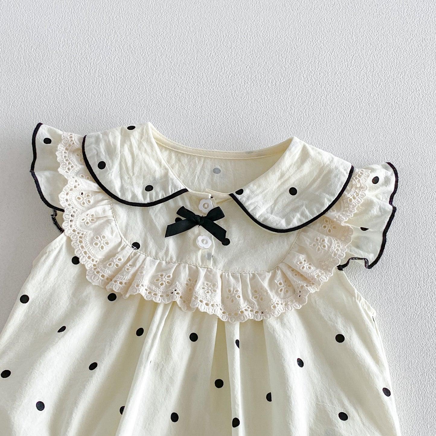 On Hand Jeanie Polkadot Romper in 0-6 months
