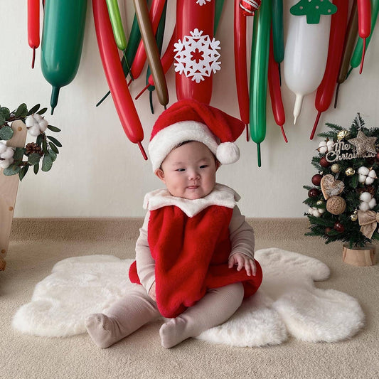 CHRISTMAS OOTD FOR PREORDER Santa Fuzzy Fleece Romper & Hat