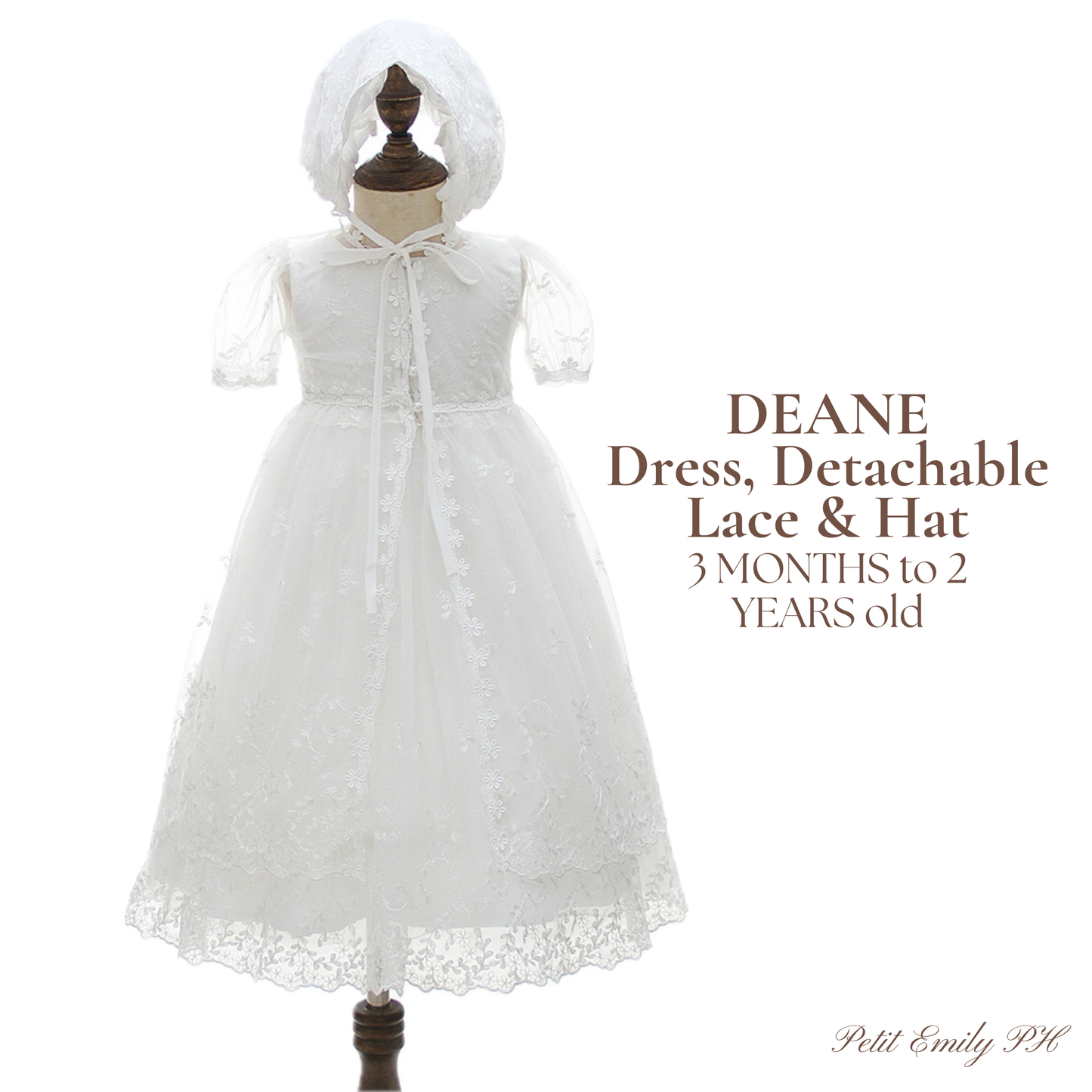 Christening for Preorder Deane Dress, Detachable Gown & Hat