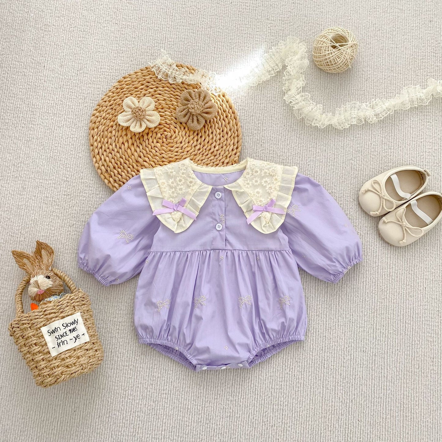 TWINNING JANE LONG SLEEVED ROMPER OR DRESS IN LILAC