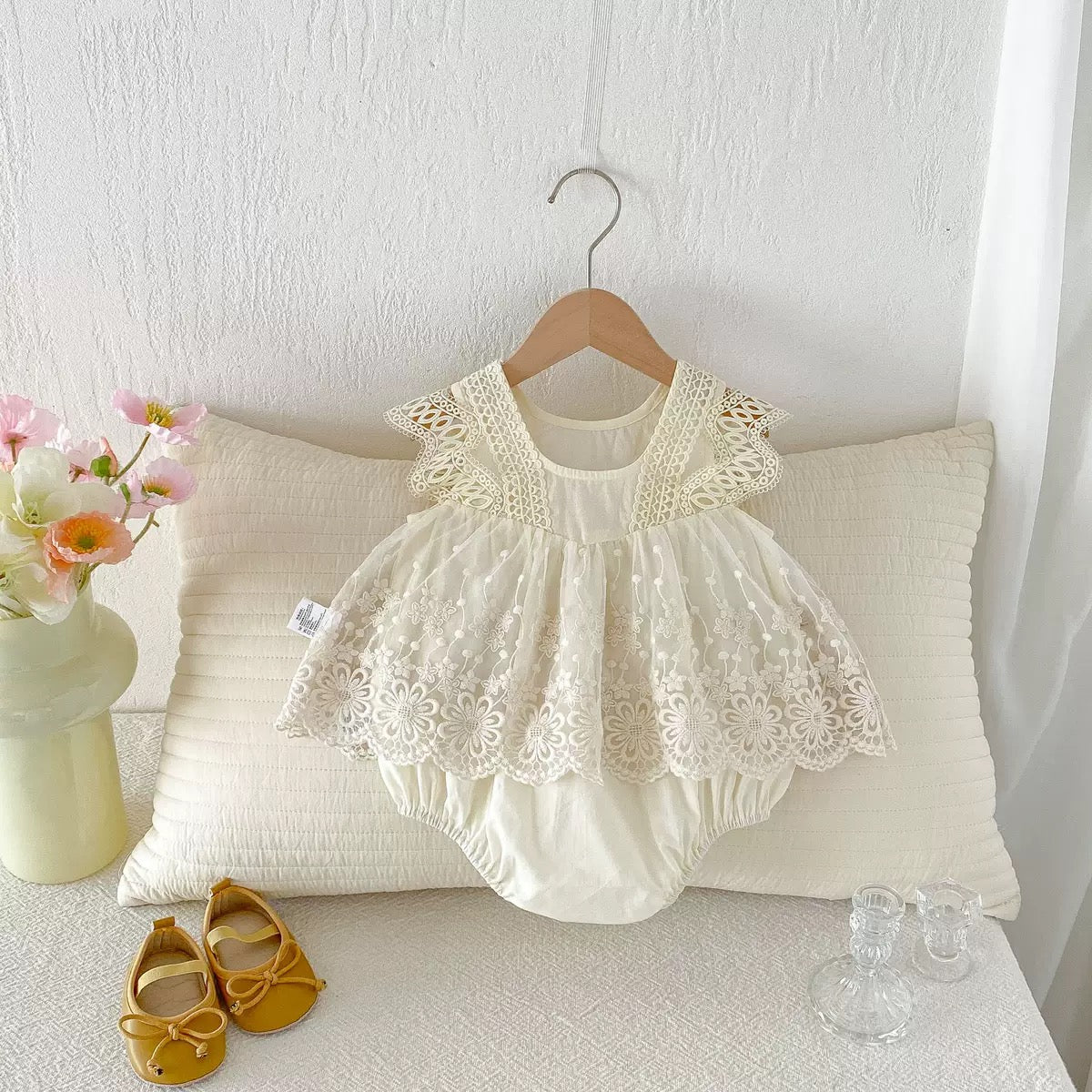 On Hand Missha Romper in Cream 0-6 months