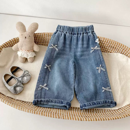 On Hand Bruna Bow Denim Pants in 1-2 years old
