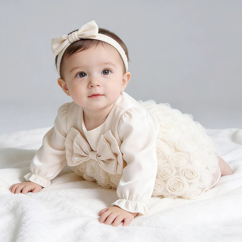 Preorder Infant Girls Chantelle Party Romper in Apricot Long Sleeves