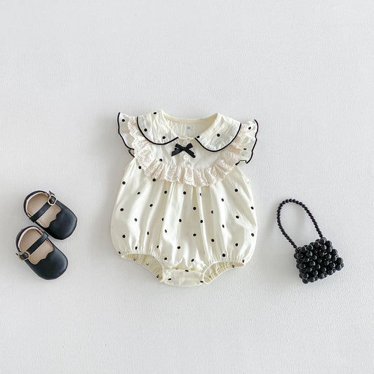 On Hand Jeanie Polkadot Romper in 0-6 months