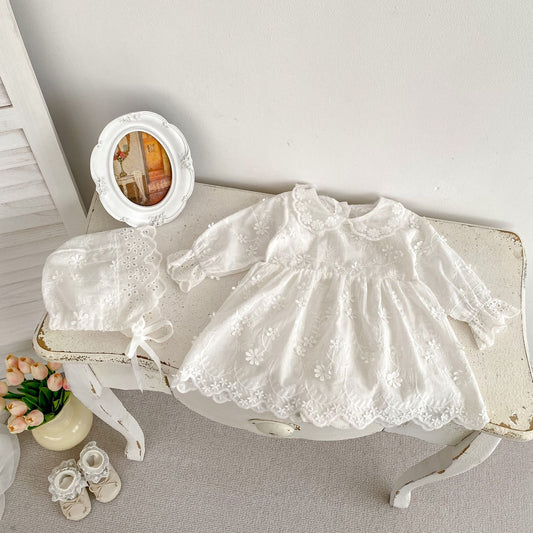 CHRISTENING Victoria Long Sleeved Romper & Hat
