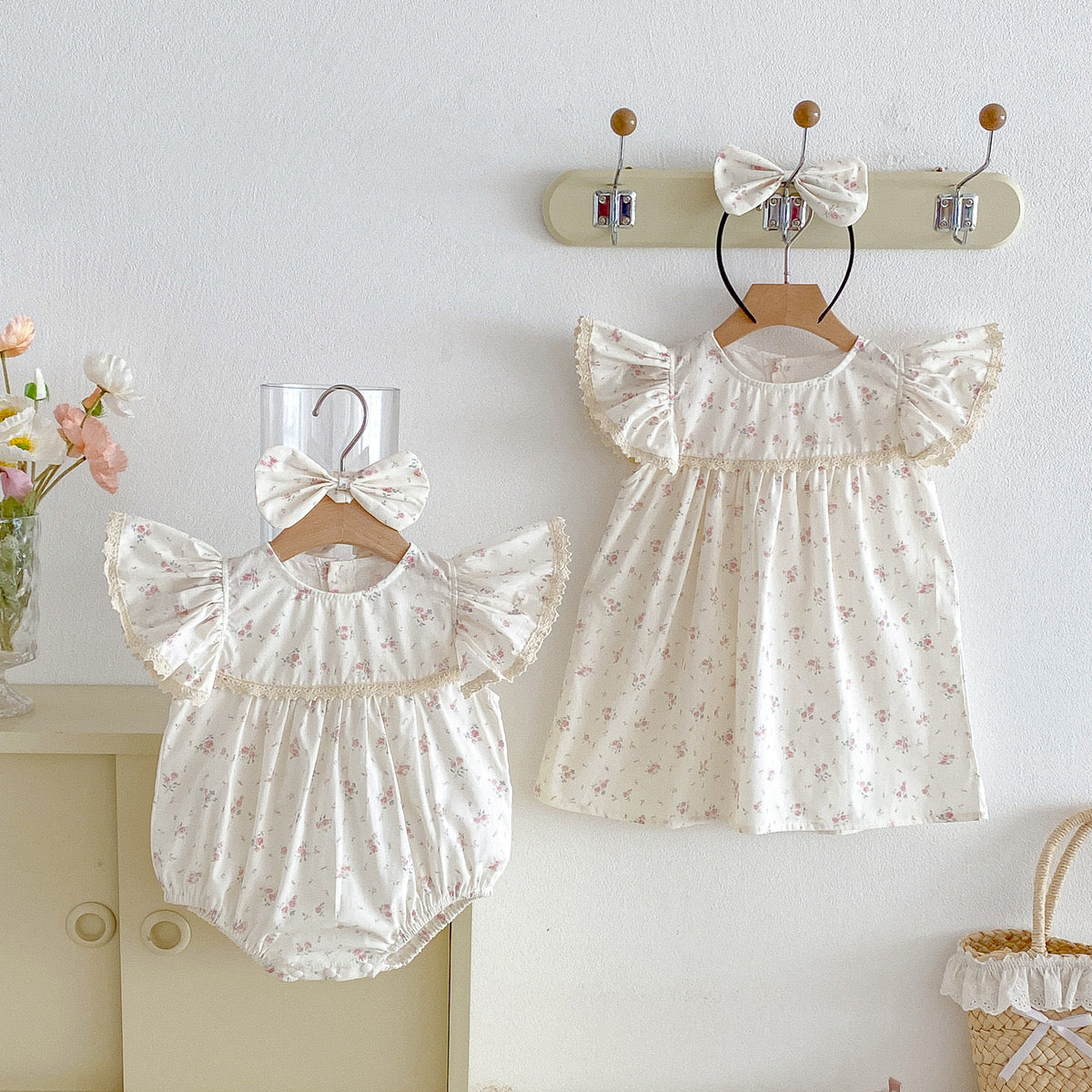 Preorder Twinning Edith Romper or Dress with Headwear