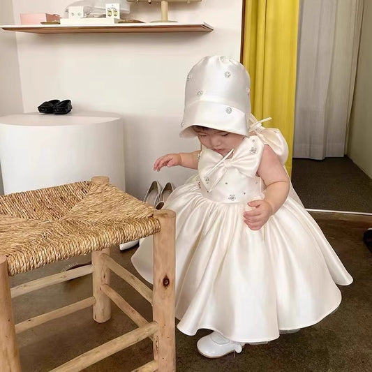 Christening for Preorder Dorothy Satin Dress with Hat