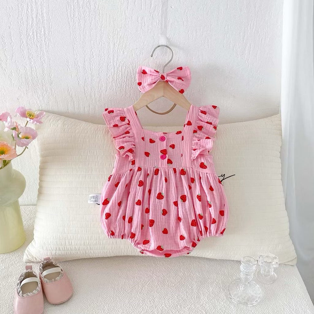 On Hand Selina Strawberry Romper & Headband
