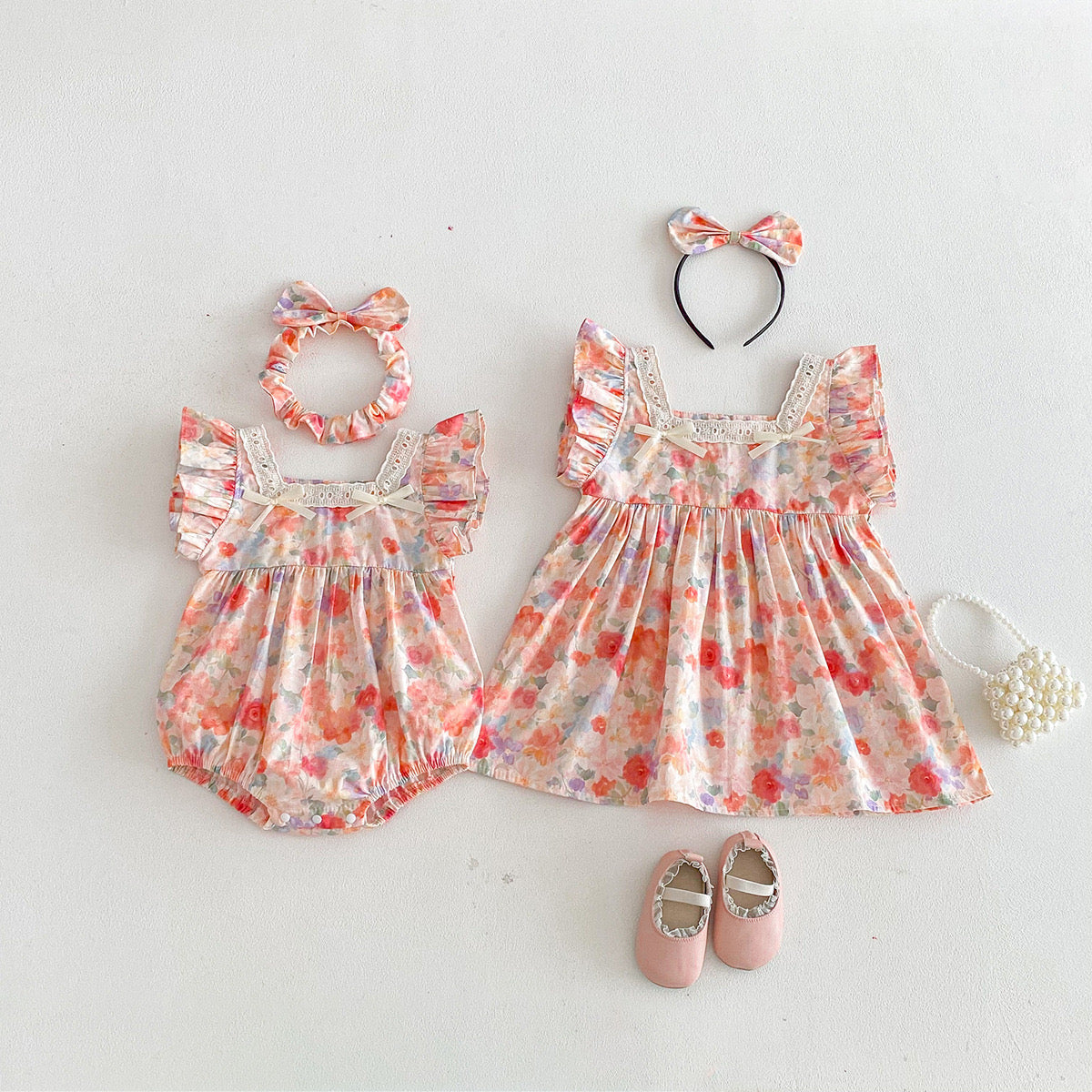 Preorder Twinning Maude Romper or Dress with Headwear