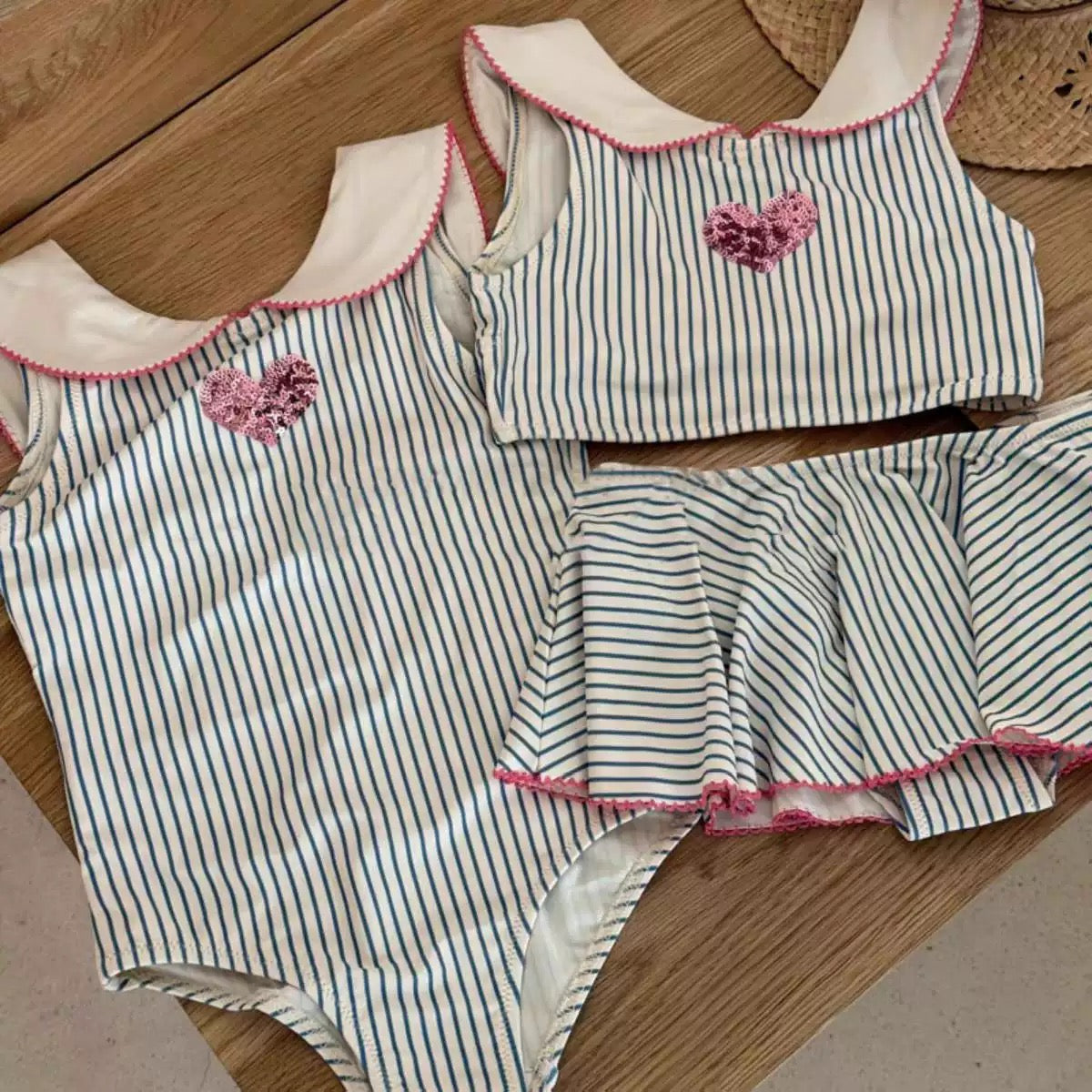 Preorder KS Inspired Pinstripes Sequined Swimsuit Monokini and Two Piece