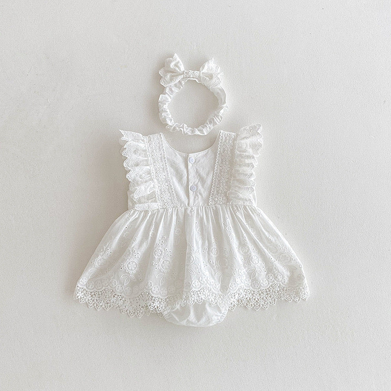 Christening for Preorder Tara Romper & Headband