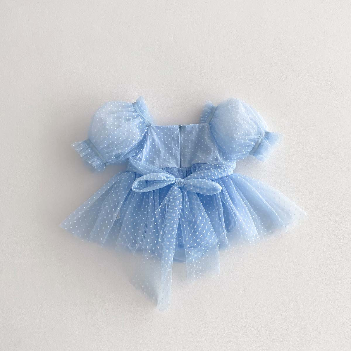On Hand Florence Polka Puffy Romper in Blue