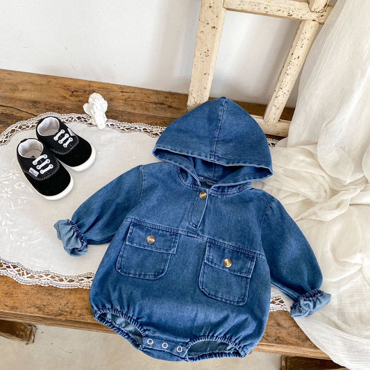 PREORDER MATTY DENIM HOODED ROMPER INFANT BOYS