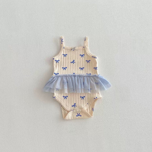 Mother’s Day Sale Micha Pointelle Singlet Onesie Powder Blue Bows