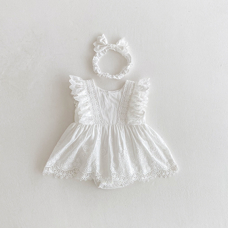 Christening for Preorder Tara Romper & Headband