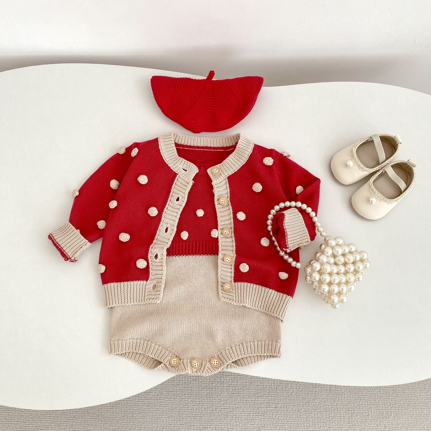 CHRISTMAS OOTD FOR PREORDER Clarence Knitted Romper & Cardigan