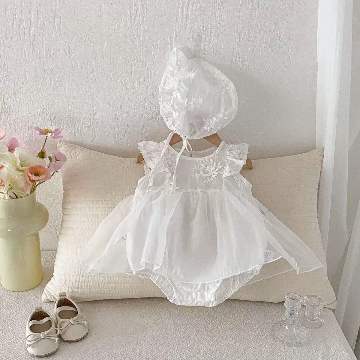 On Hand Dove Romper and Hat