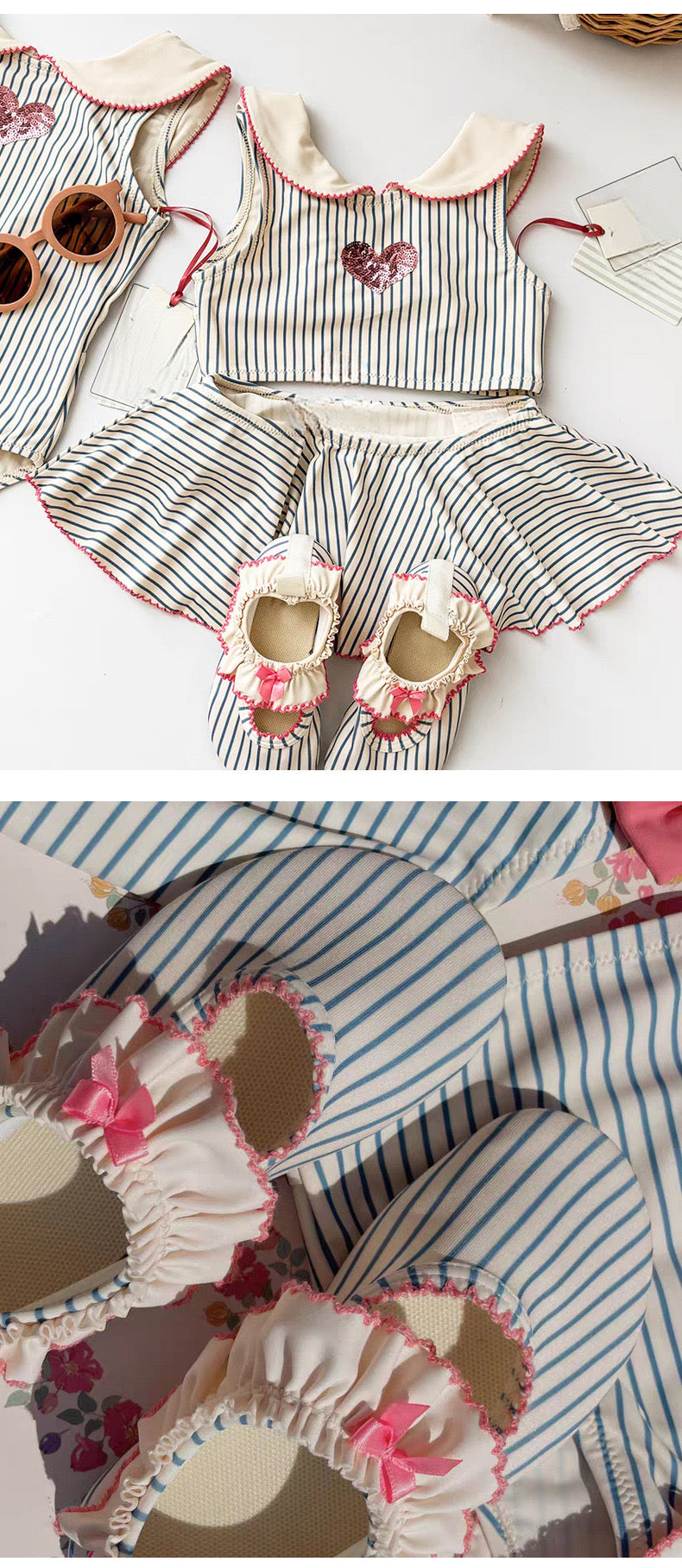 Preorder KS Inspired Pinstripes Sequined Swimsuit Monokini and Two Piece