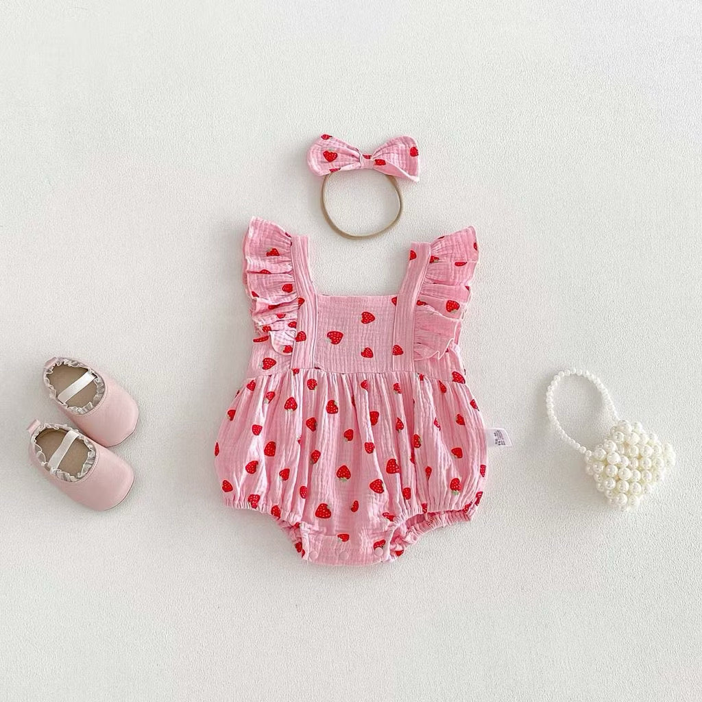 On Hand Selina Strawberry Romper & Headband