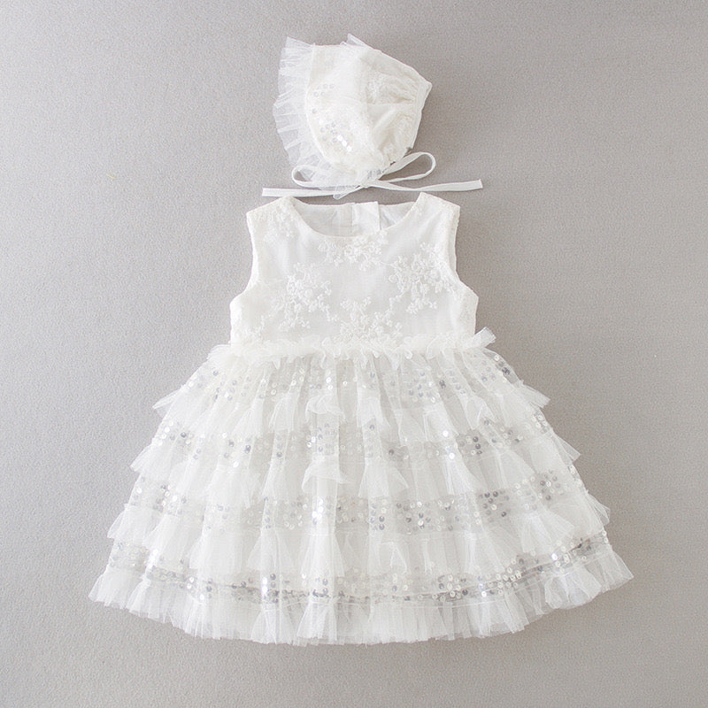 Christening for Preorder Elodia Sequined Dress & Hat