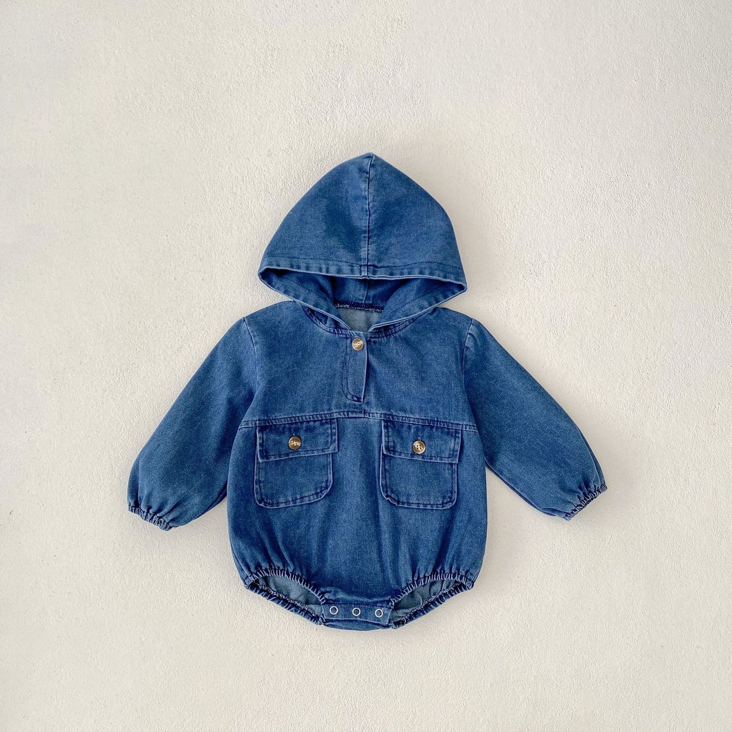 PREORDER MATTY DENIM HOODED ROMPER INFANT BOYS