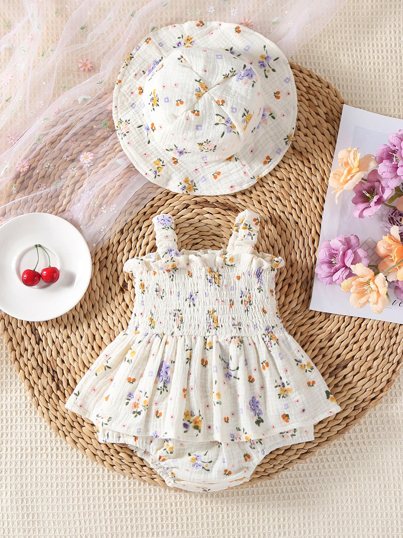 August Sale Muriel Romper & Hat in Dahlia