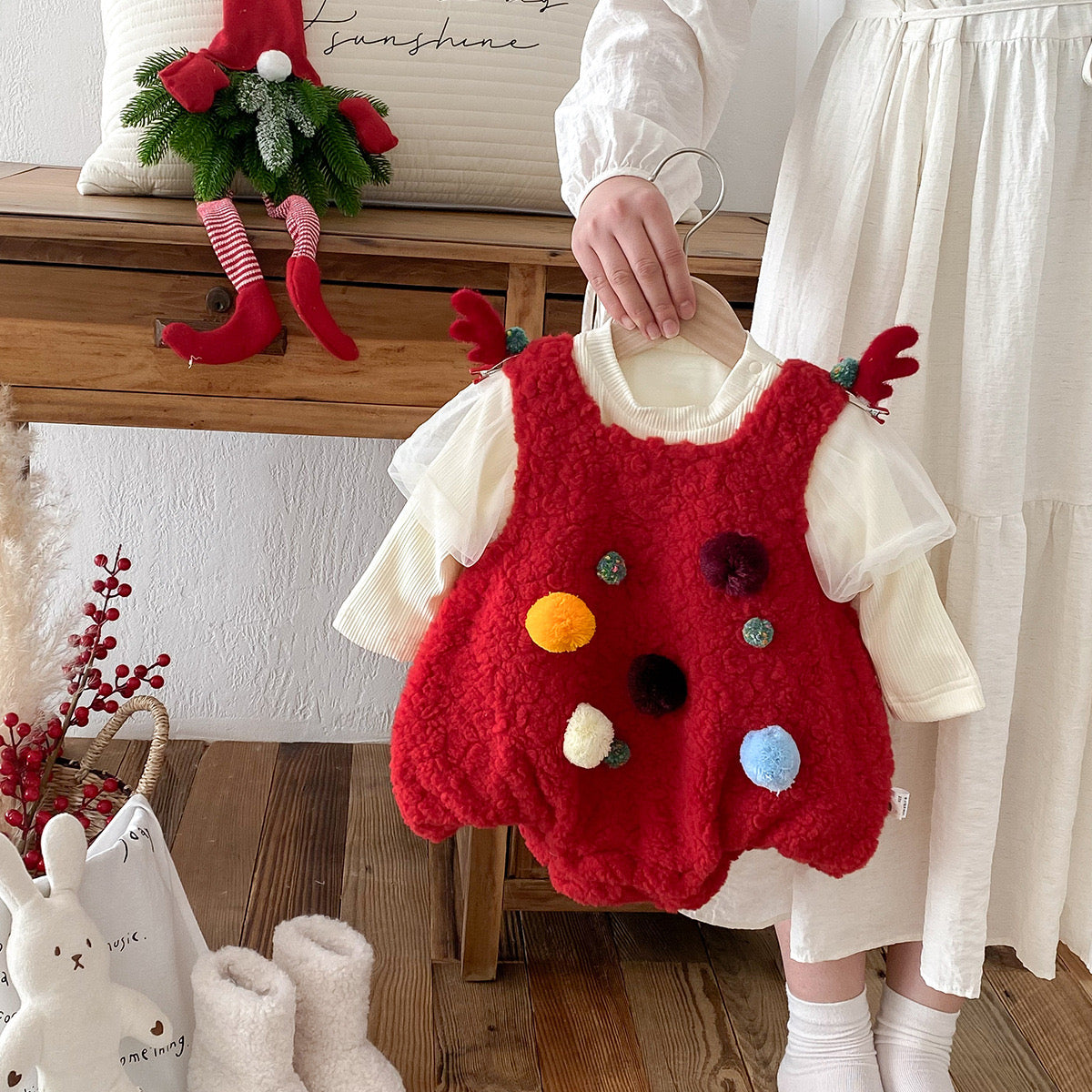 CHRISTMAS OOTD FOR PREORDER Thelma Fleece Romper & Inner Long Tee