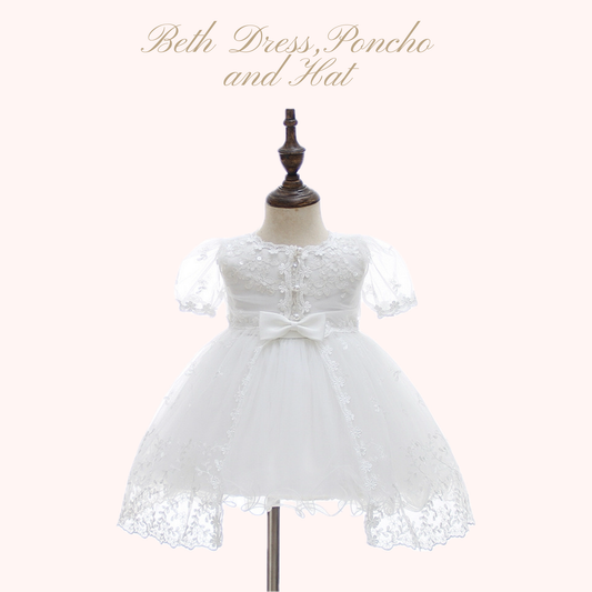 Christening for Preorder Beth Dress, Poncho & Hat
