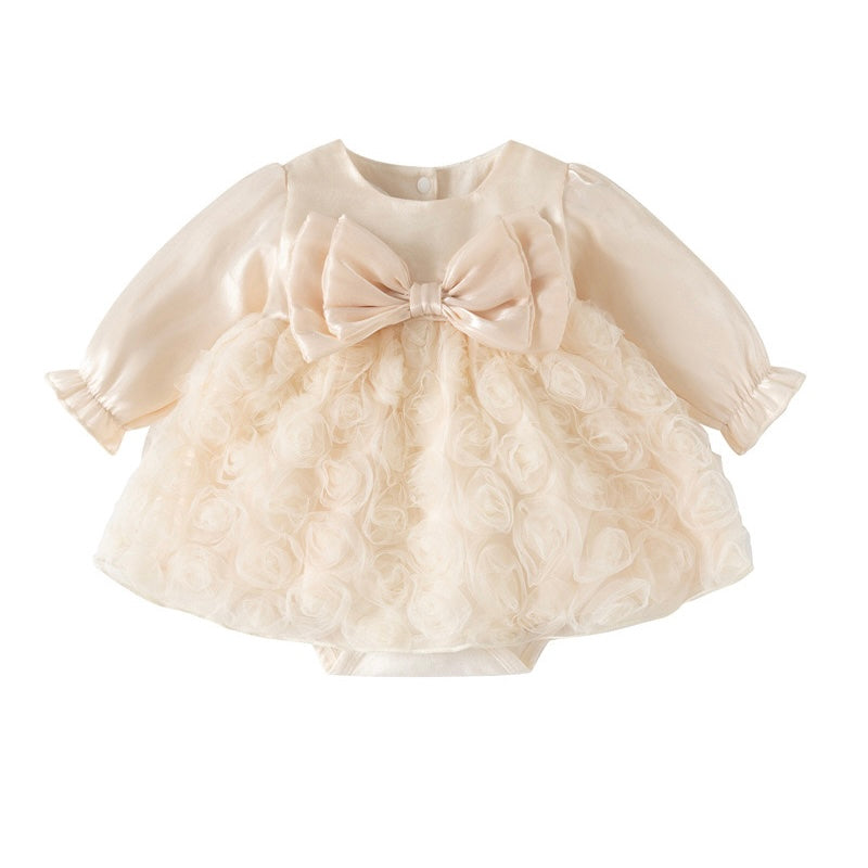 Preorder Infant Girls Chantelle Party Romper in Apricot Long Sleeves