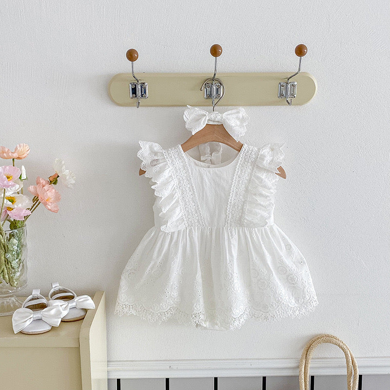 Christening for Preorder Tara Romper & Headband