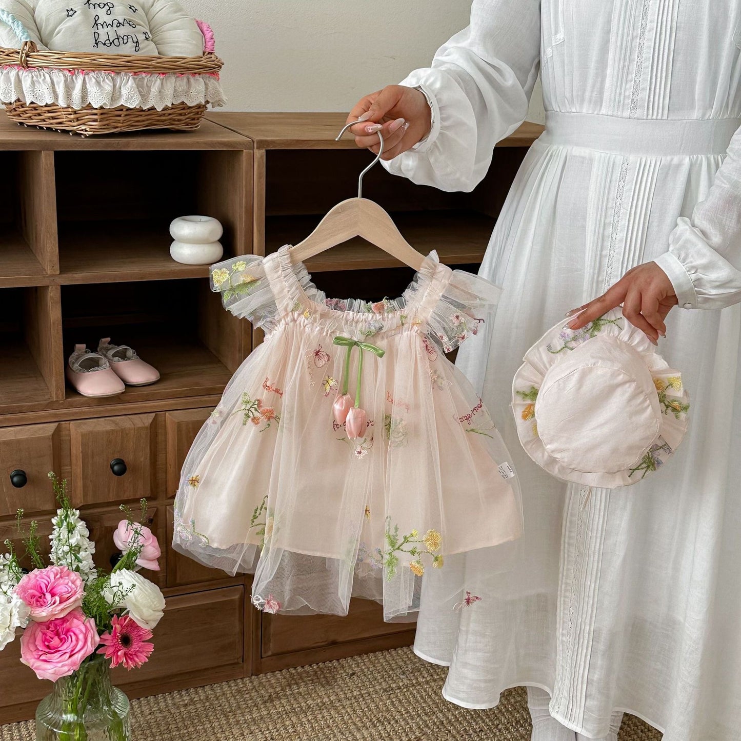 Preorder Infant Girls Parfait Flutter Dress and Hat