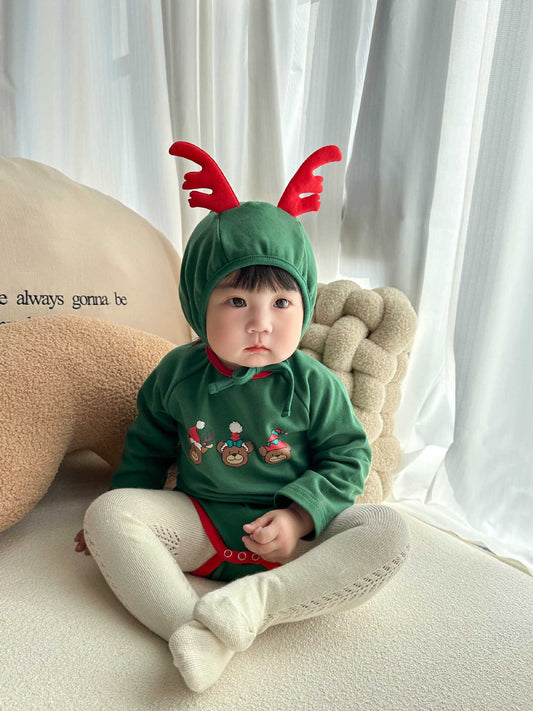 Preorder for Christmas Holiday Claus Reindeer Romper & Hat