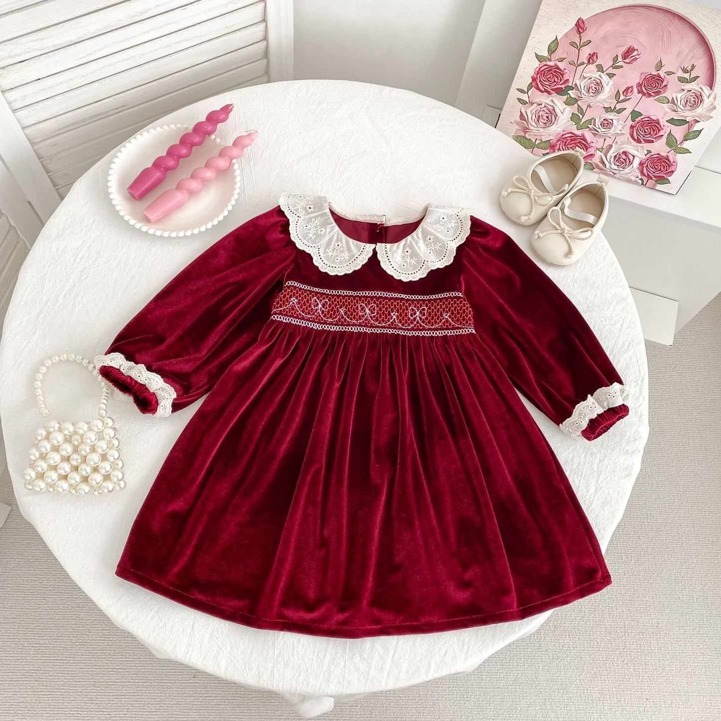 CHRISTMAS OOTD FOR PREORDER Carol Matching Velveteen Romper & Dress