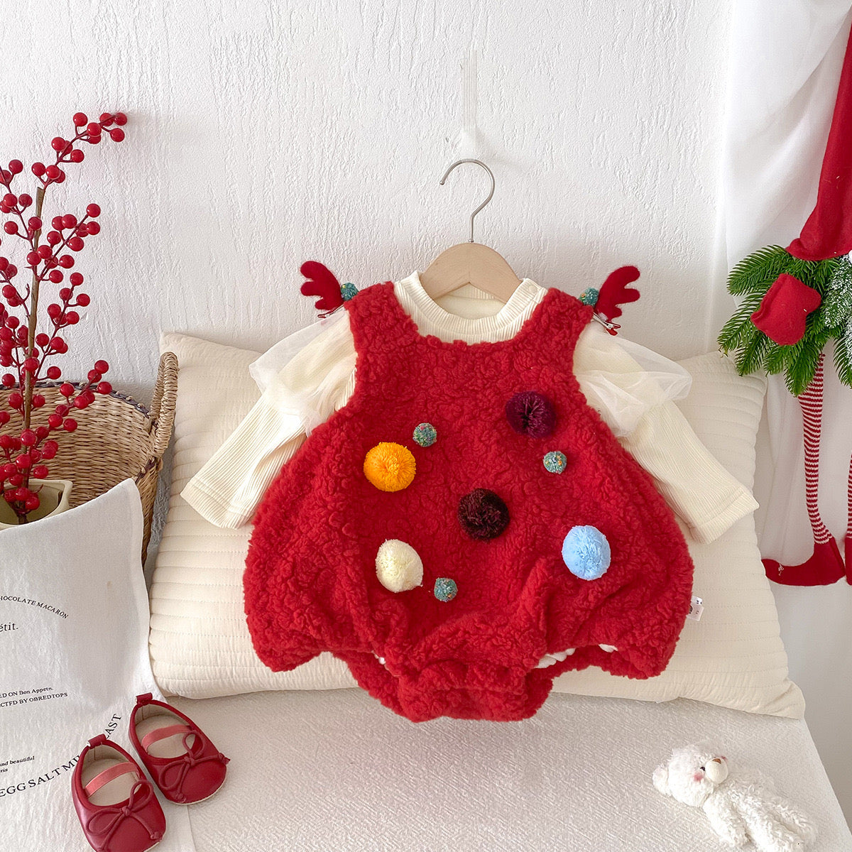 CHRISTMAS OOTD FOR PREORDER Thelma Fleece Romper & Inner Long Tee