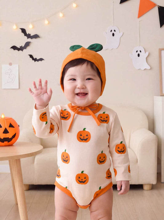 Preorder for Halloween Holiday Pumpkin Romper & Hat