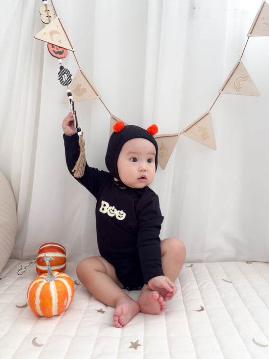 COSTUMES Halloween Boo Pompom Hat and Romper