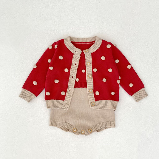 CHRISTMAS OOTD FOR PREORDER Clarence Knitted Romper & Cardigan