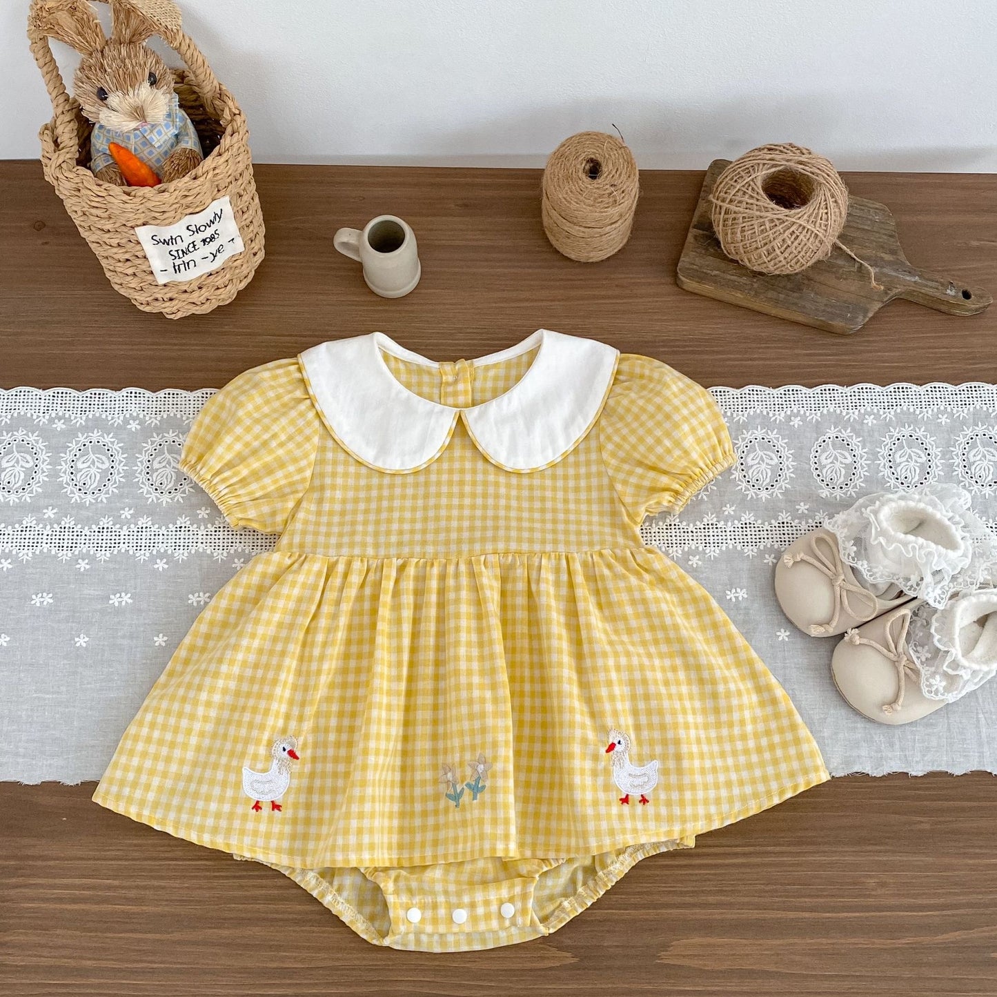 Preorder Infant Girls Daisy Ducky Checkered Romper