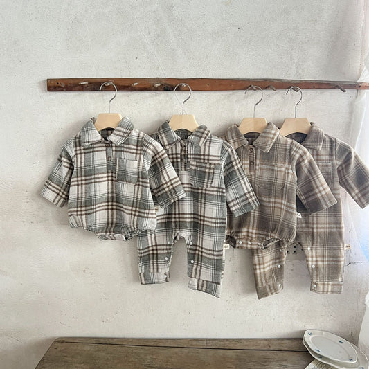 PREORDER Finn Flannel Romper or Overalls Infant Boys